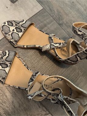 Lucky Brand Snake-Print Strappy Heels in Neutral Tones